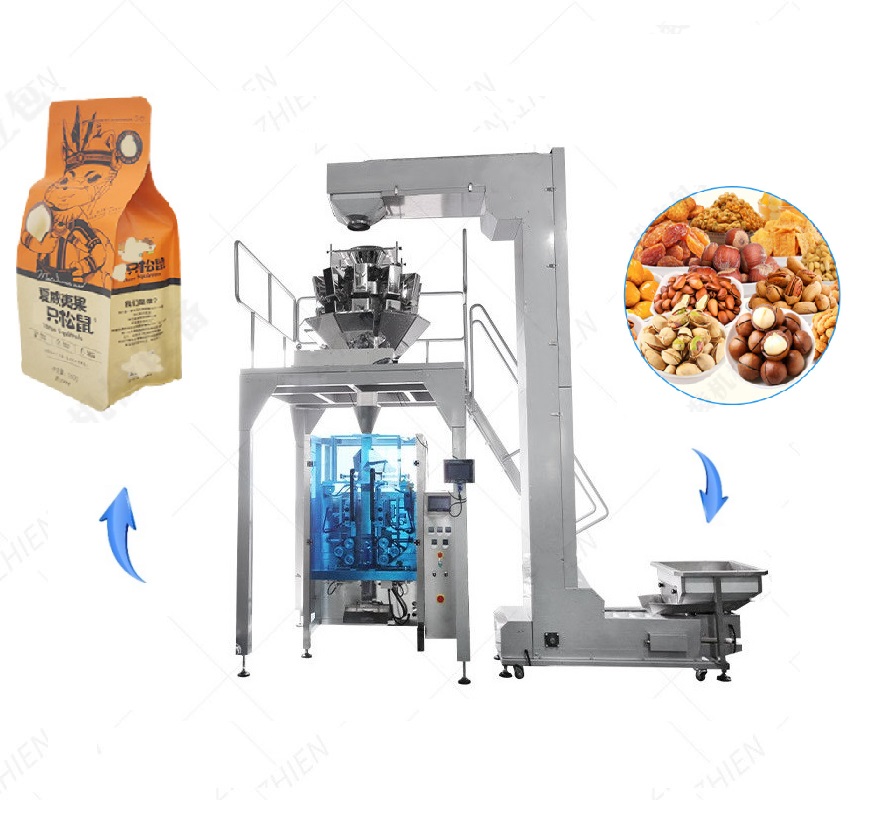 Sistema vertical multifuncional de pesagem e embalagem de alimentos com máquina VFFS automática para biscoitos de alimentos inchados